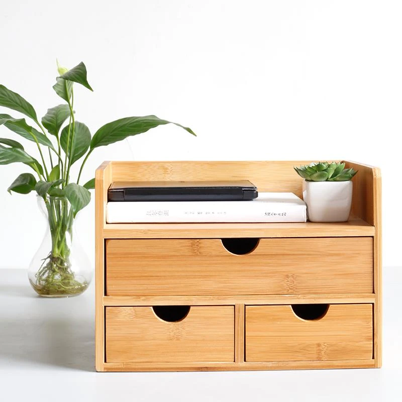 100 % natural Bamboo Desk Organizer 3 laatikkoa